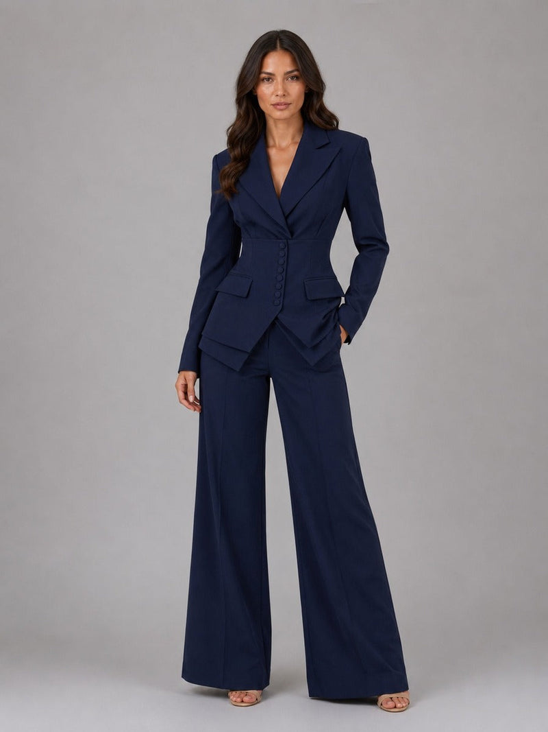 Donatella Button-Waist Blazer & Palazzo Trouser Suit