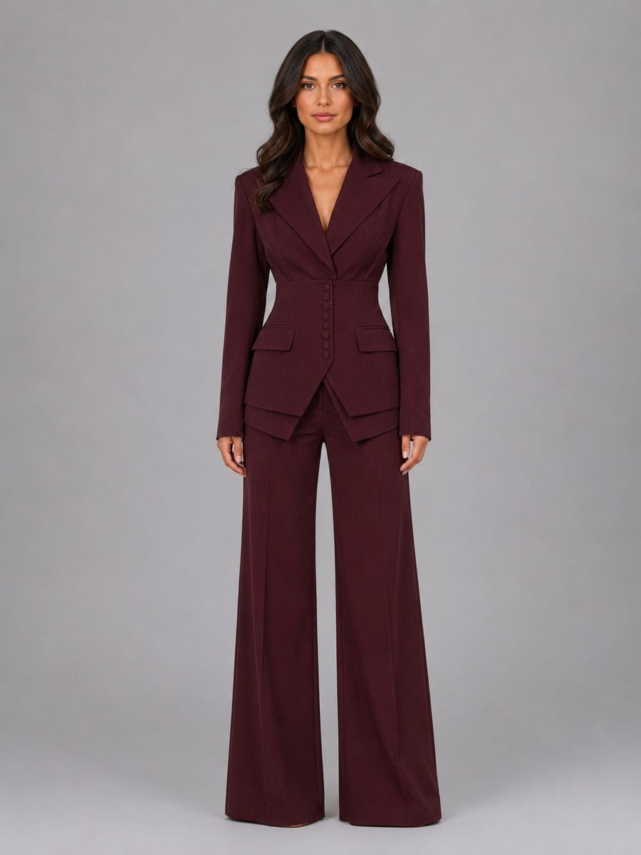 Donatella Button-Waist Blazer & Palazzo Trouser Suit