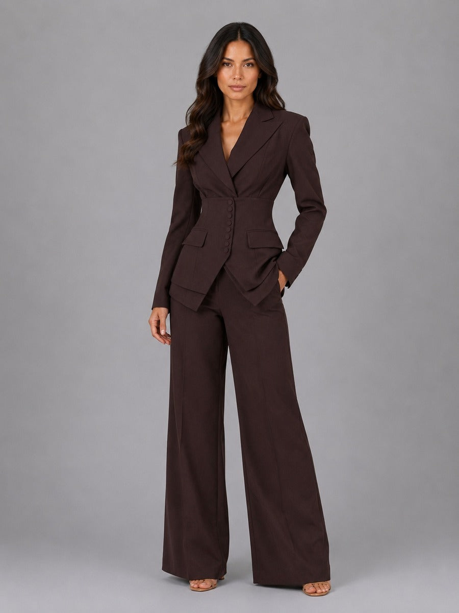 Donatella Button-Waist Blazer & Palazzo Trouser Suit