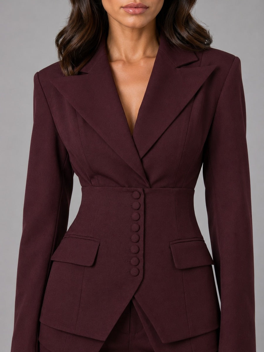 Donatella Button-Waist Blazer & Palazzo Trouser Suit