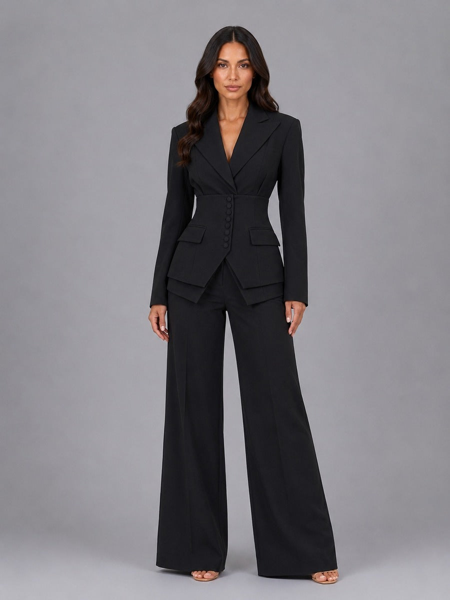 Donatella Button-Waist Blazer & Palazzo Trouser Suit