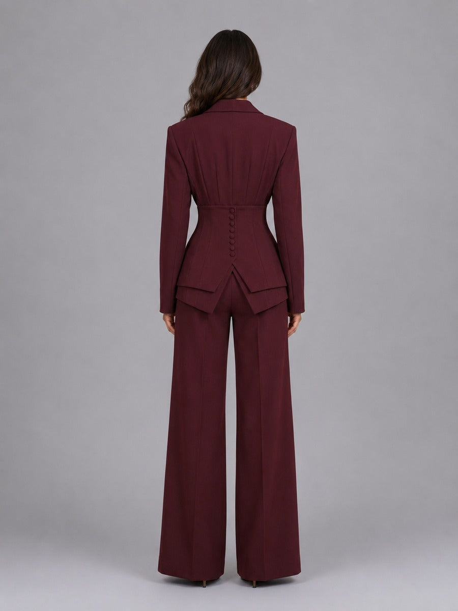 Donatella Button-Waist Blazer & Palazzo Trouser Suit