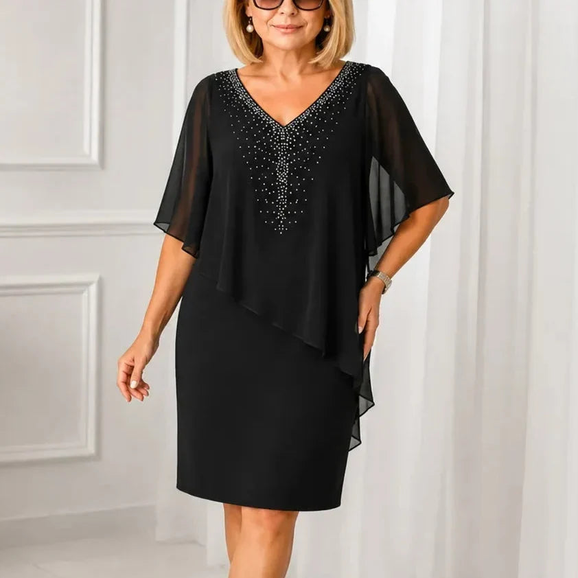 Macarena Chiffon Cape Midi Guest Dress