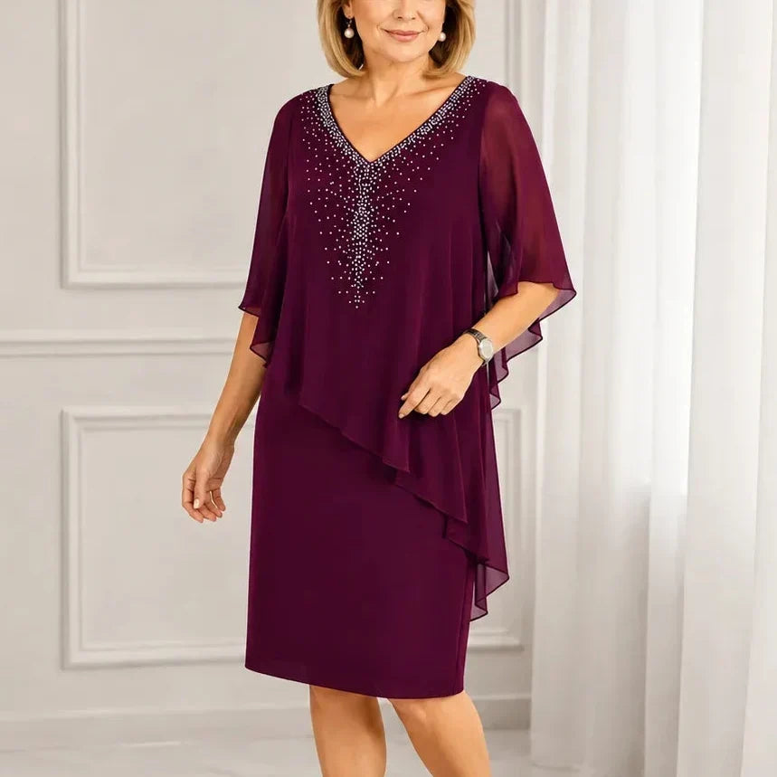 Macarena Chiffon Cape Midi Guest Dress