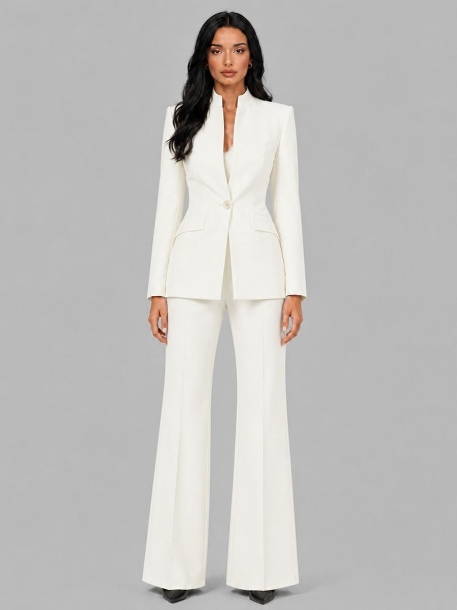 Ornella Band-Collar Blazer & Flared Trouser Suit
