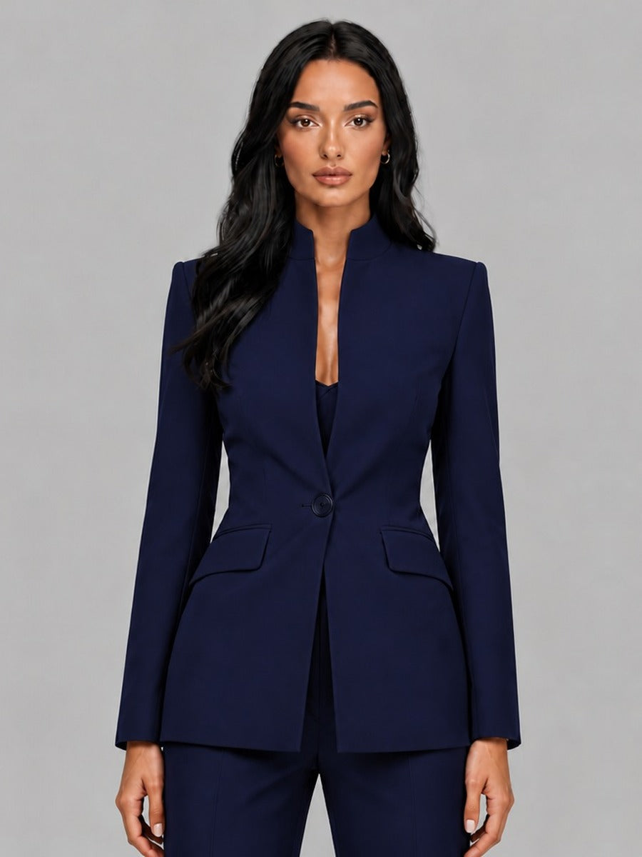 Ornella Band-Collar Blazer & Flared Trouser Suit