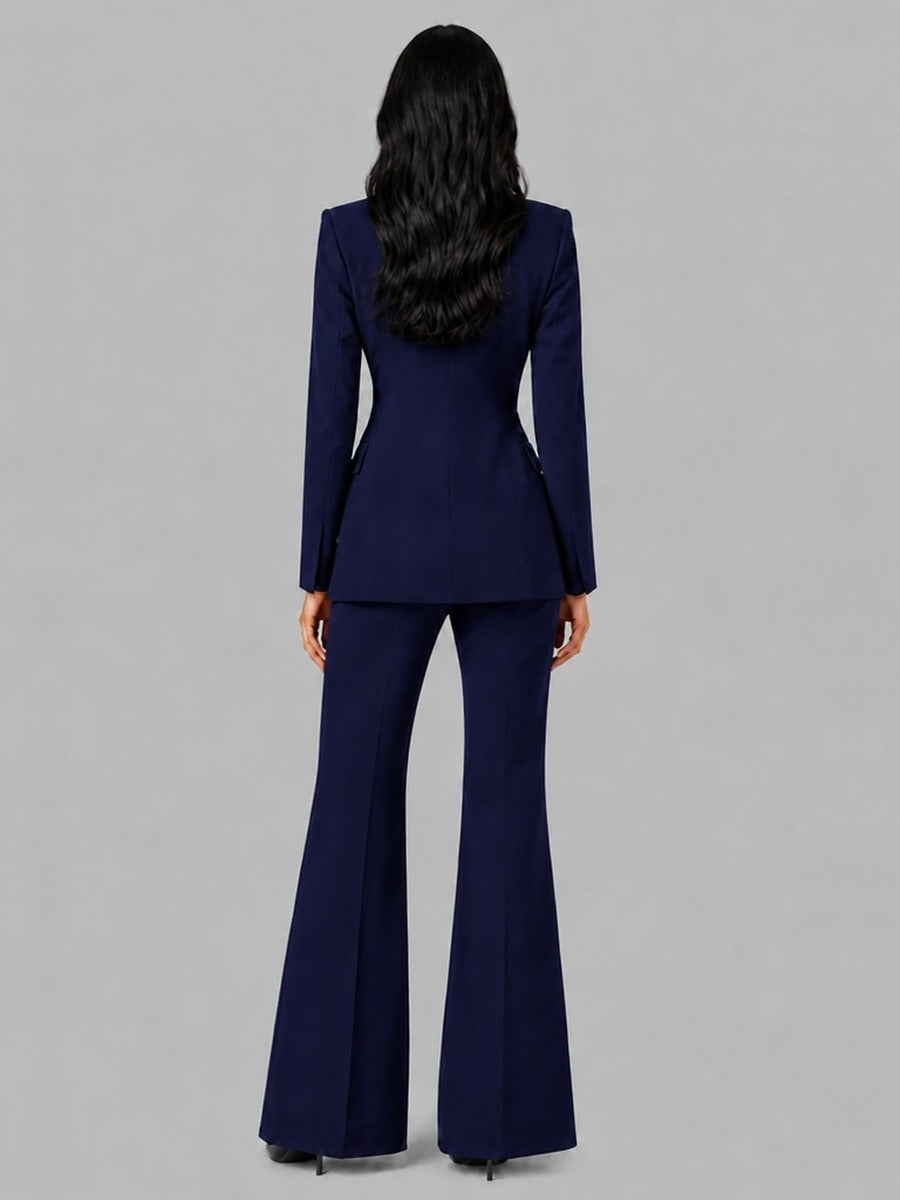 Ornella Band-Collar Blazer & Flared Trouser Suit