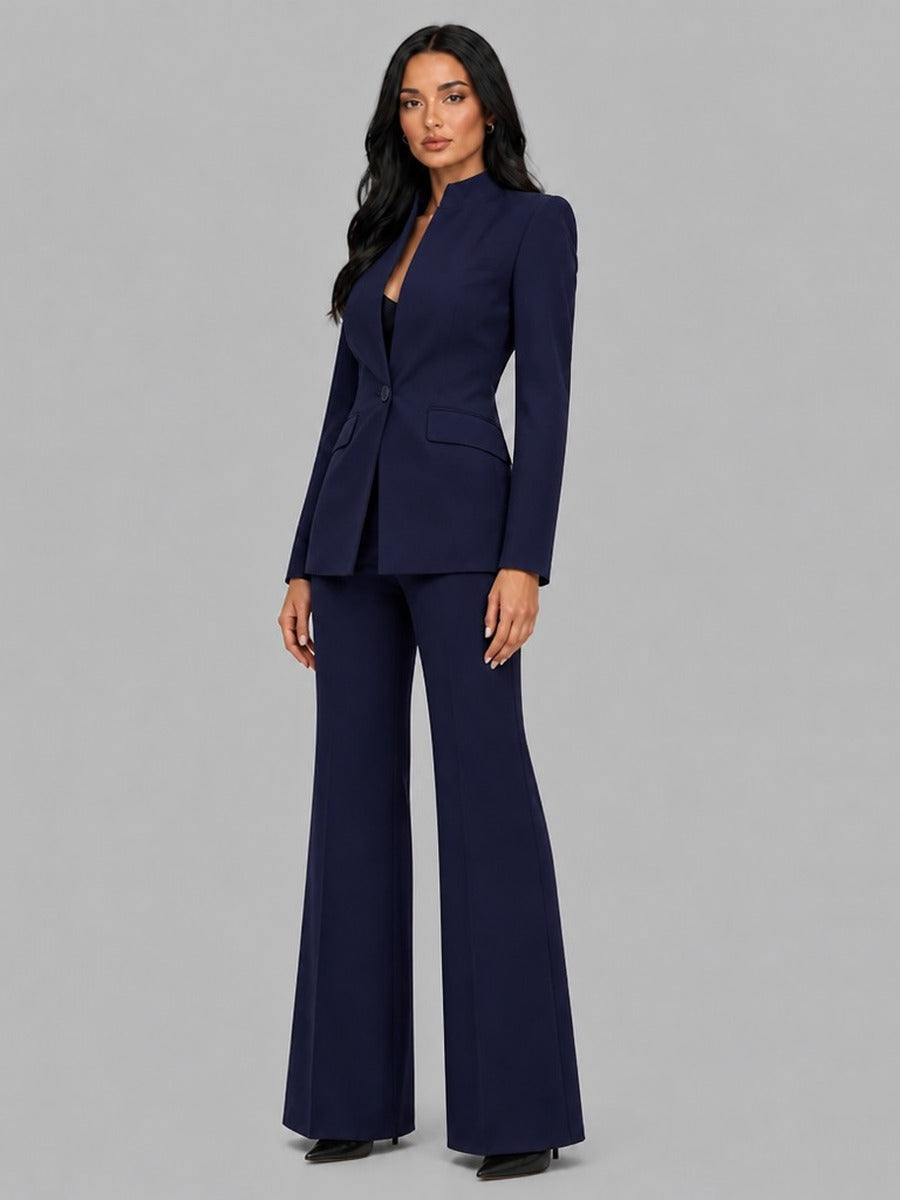 Ornella Band-Collar Blazer & Flared Trouser Suit