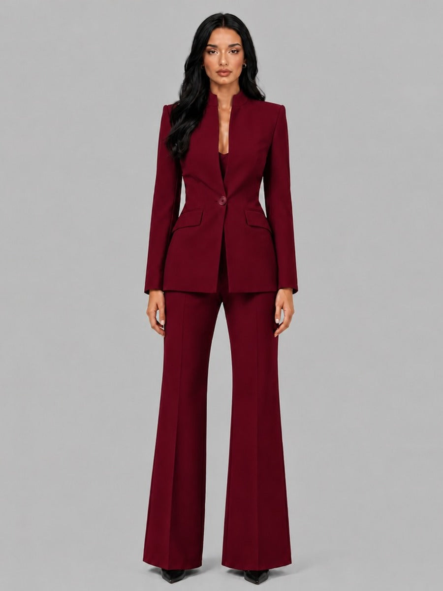 Ornella Band-Collar Blazer & Flared Trouser Suit