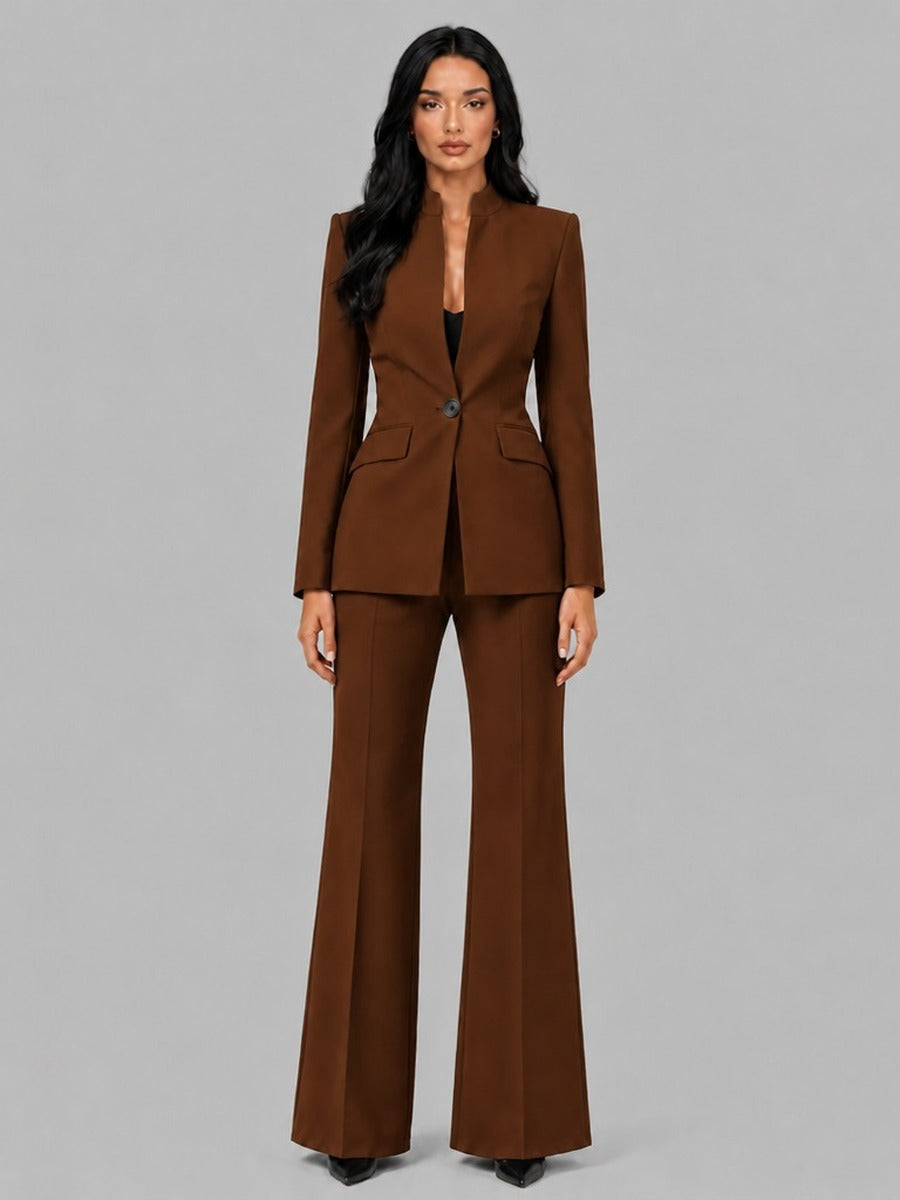 Ornella Band-Collar Blazer & Flared Trouser Suit