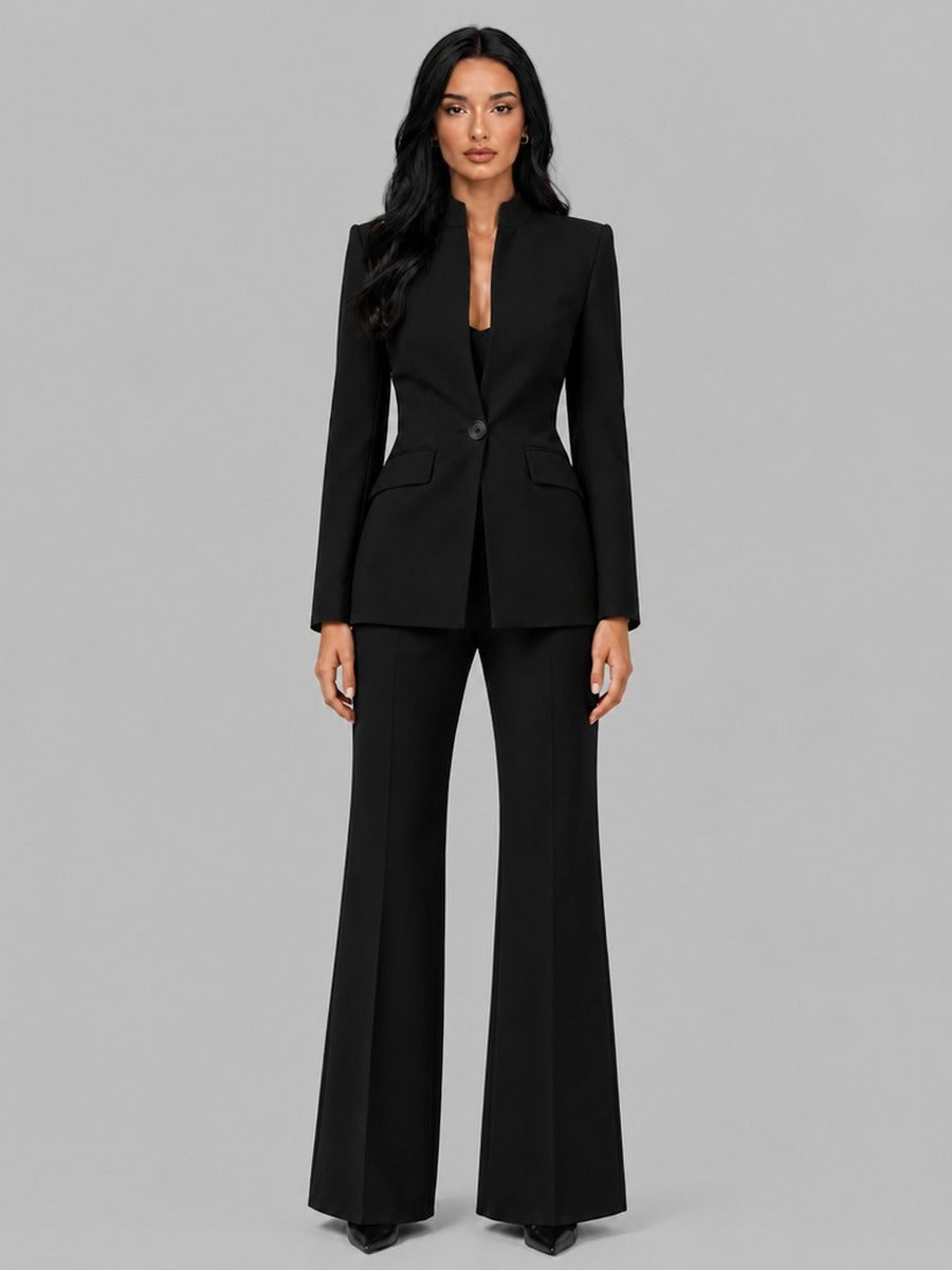 Ornella Band-Collar Blazer & Flared Trouser Suit