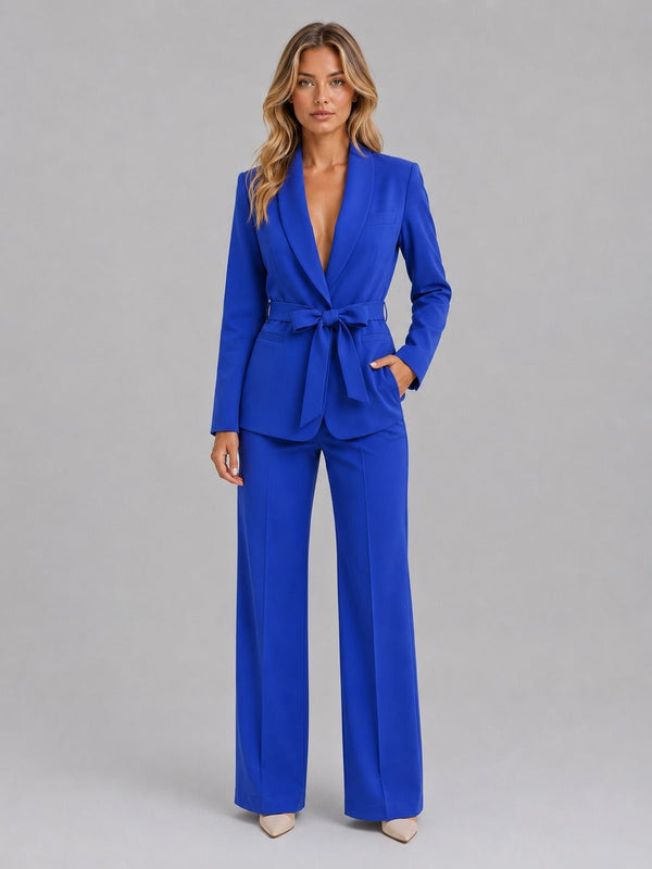Completo Blazer Collo a Scialle con Cintura e Pantaloni a Gamba Ampia Gabriella