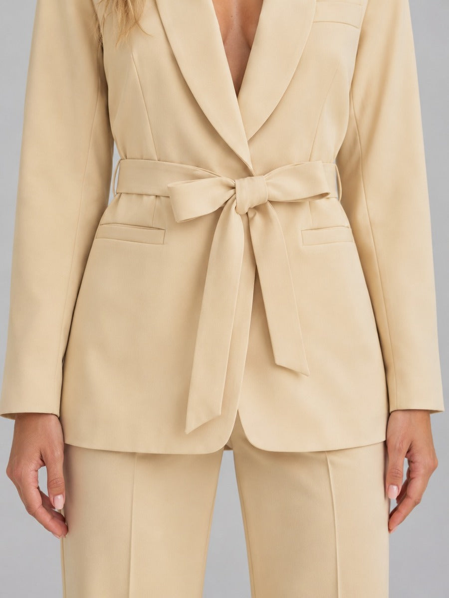 Gabriella Shawl-Collar Belted Blazer & Wide-Leg Trouser Suit