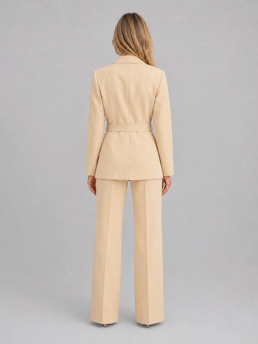Gabriella Shawl-Collar Belted Blazer & Wide-Leg Trouser Suit