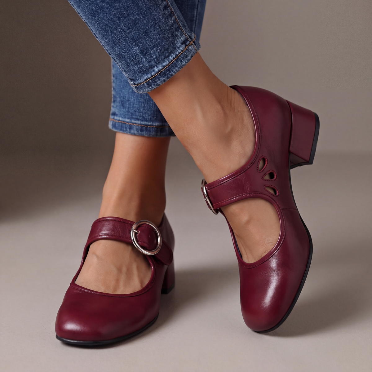 Margaux Leather Heeled Mary Janes
