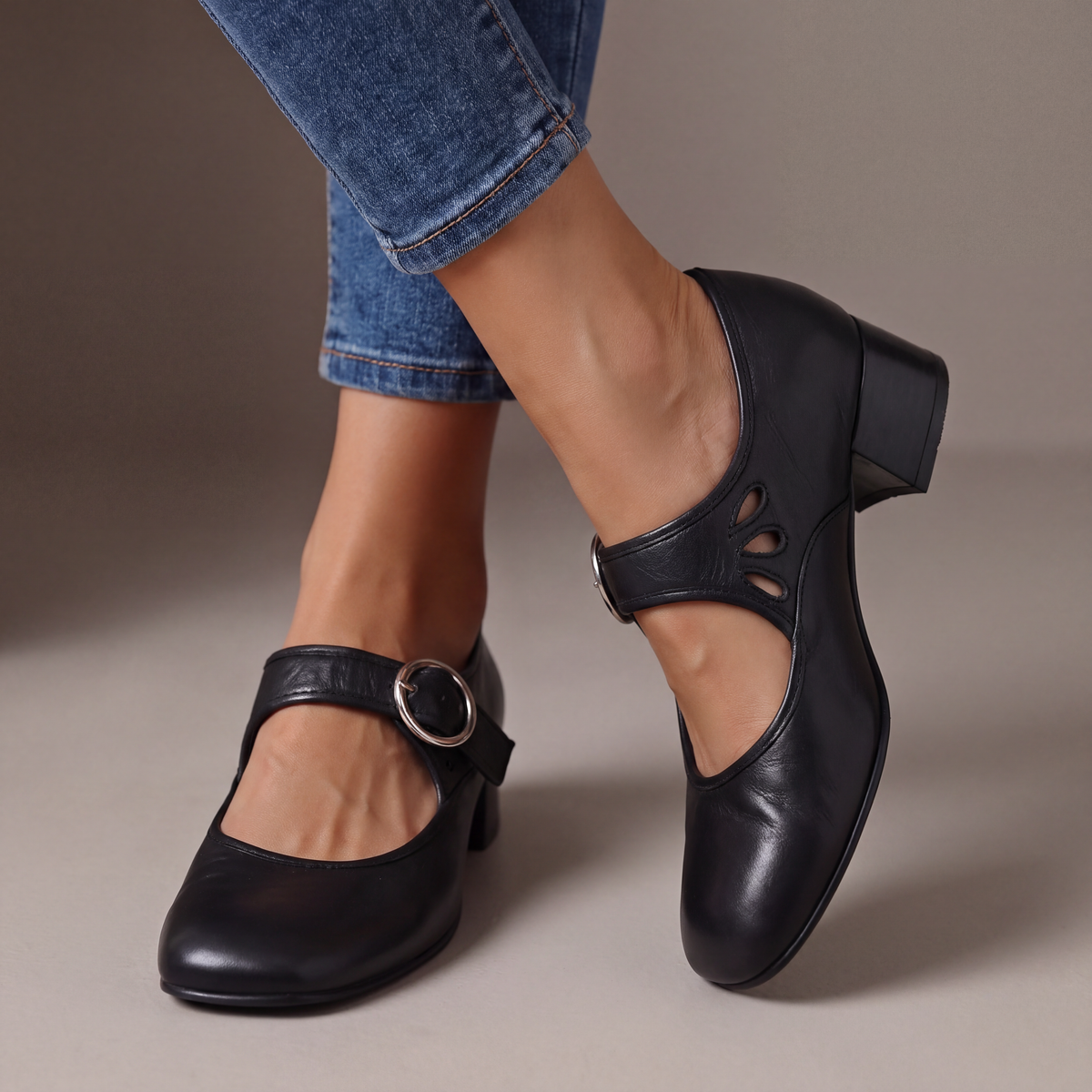 Margaux Leather Heeled Mary Janes