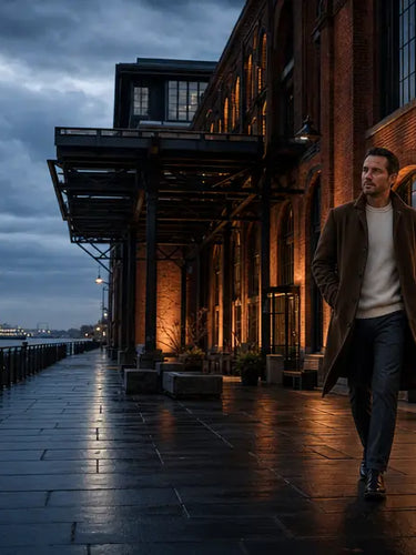 Hudson Republic waterfront promenade at blue hour