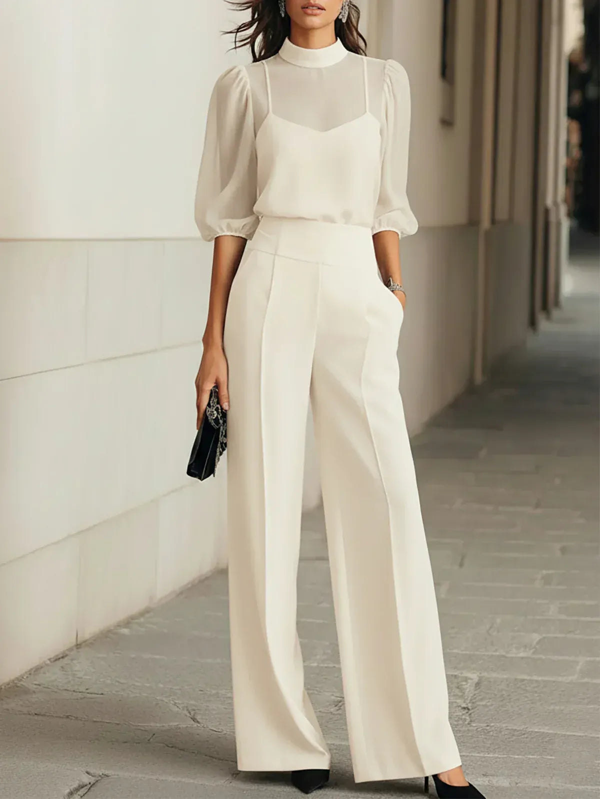 Carlota Fluid Top & High-Waisted Wide-Leg Trouser Set