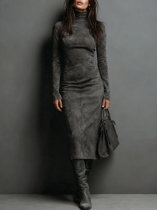 Lorena Long-Sleeve Turtleneck Midi Dress
