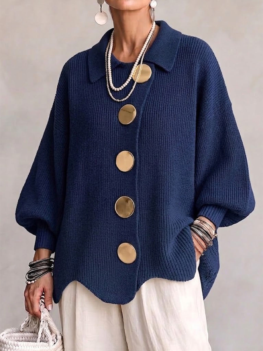 Vega Oversized Collared Cardigan with Gold Buttons