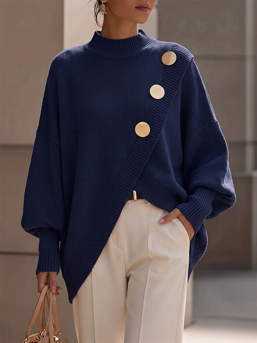 Noelia Asymmetric Knit Jumper with Gold Buttons