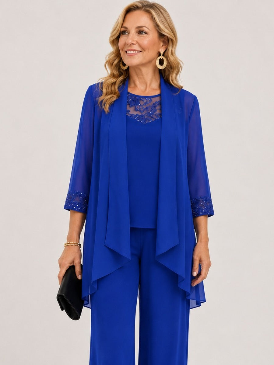 Fiorella Chiffon Jacket Three-Piece Wide-Leg Suit