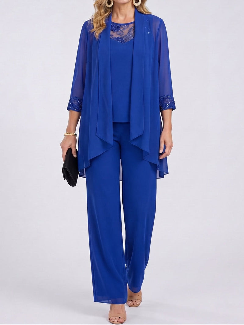 Fiorella Chiffon Jacket Three-Piece Wide-Leg Suit