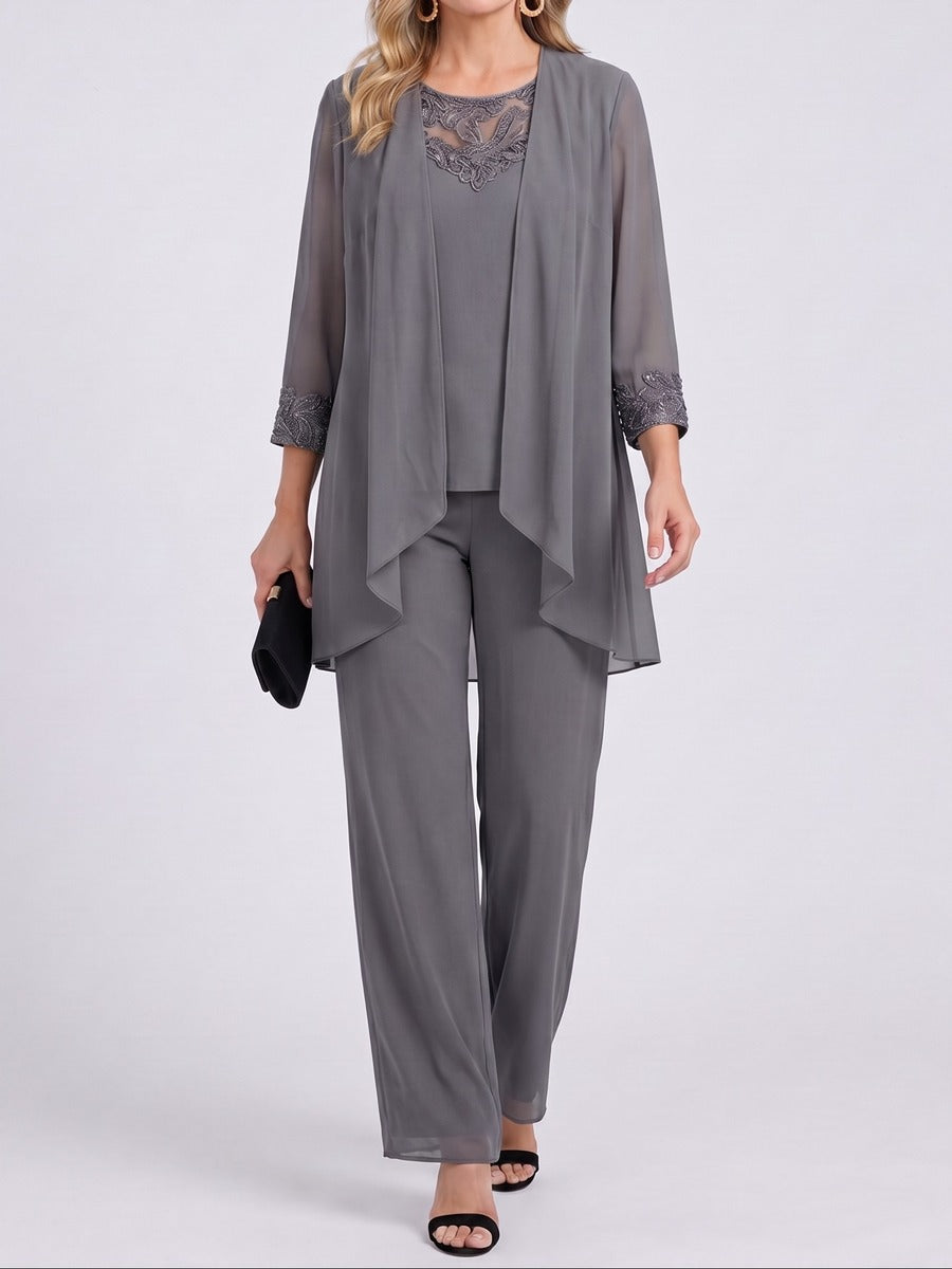 Fiorella Chiffon Jacket Three-Piece Wide-Leg Suit
