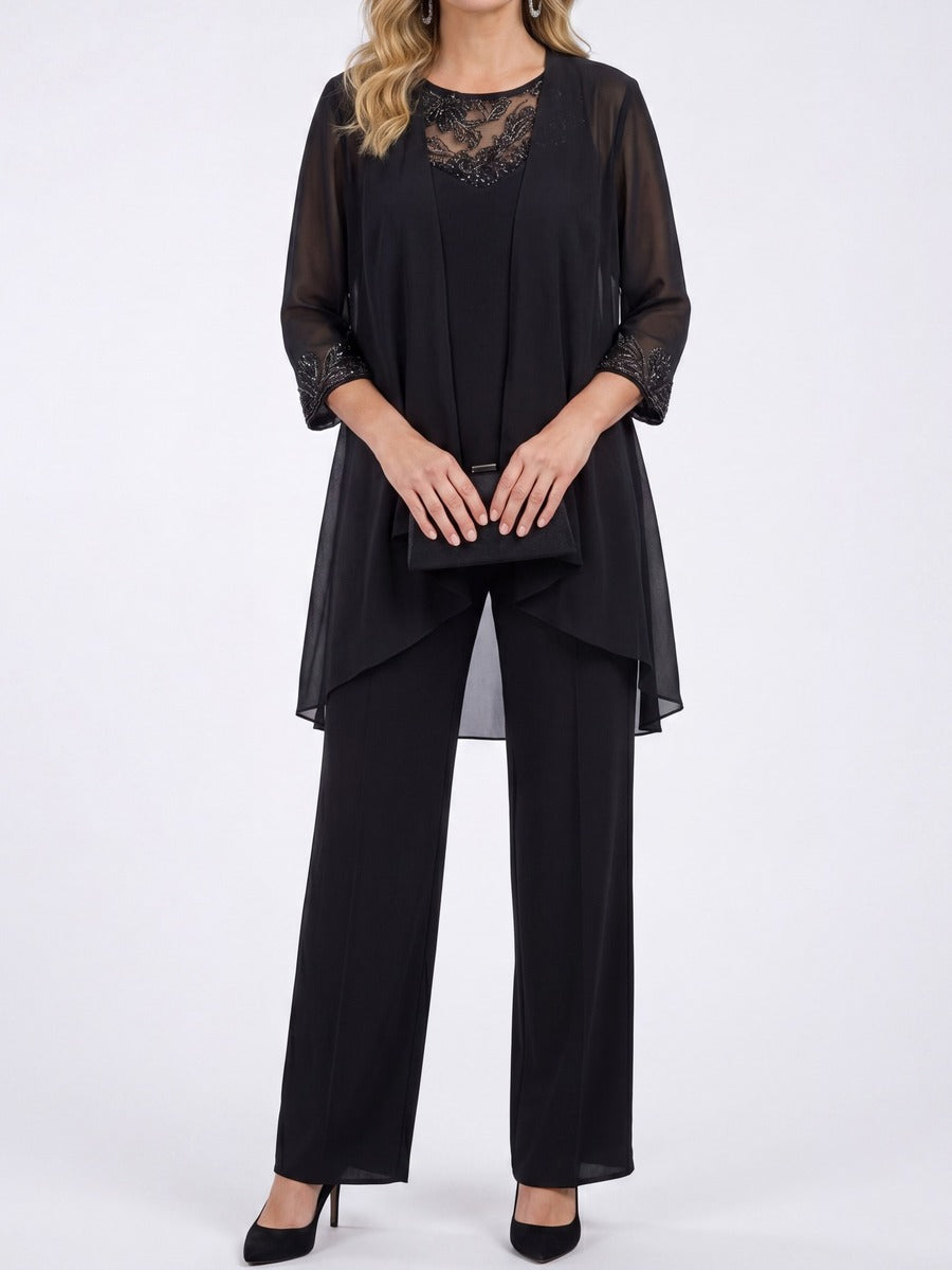 Fiorella Chiffon Jacket Three-Piece Wide-Leg Suit