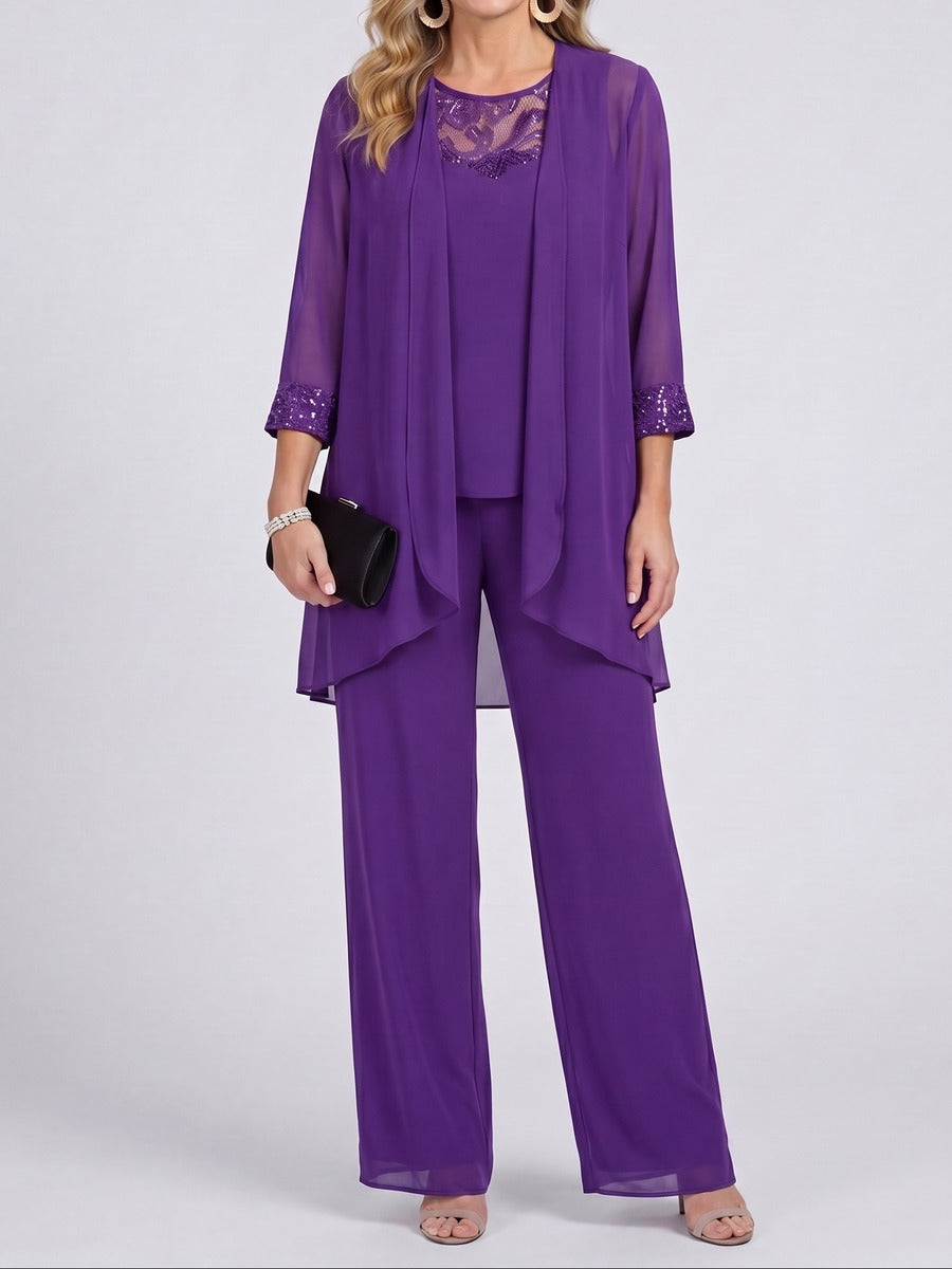 Fiorella Chiffon Jacket Three-Piece Wide-Leg Suit
