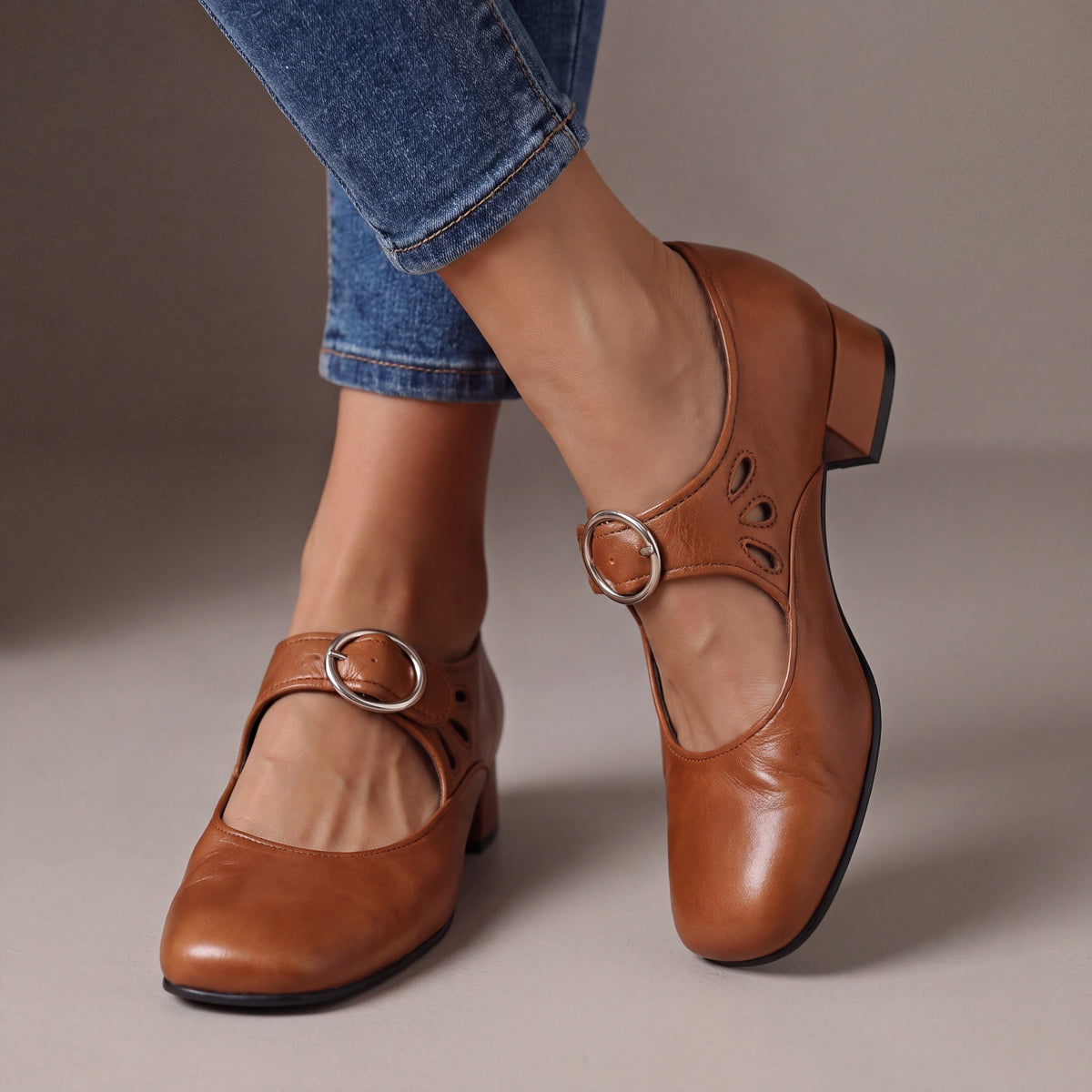 Margaux Leather Heeled Mary Janes