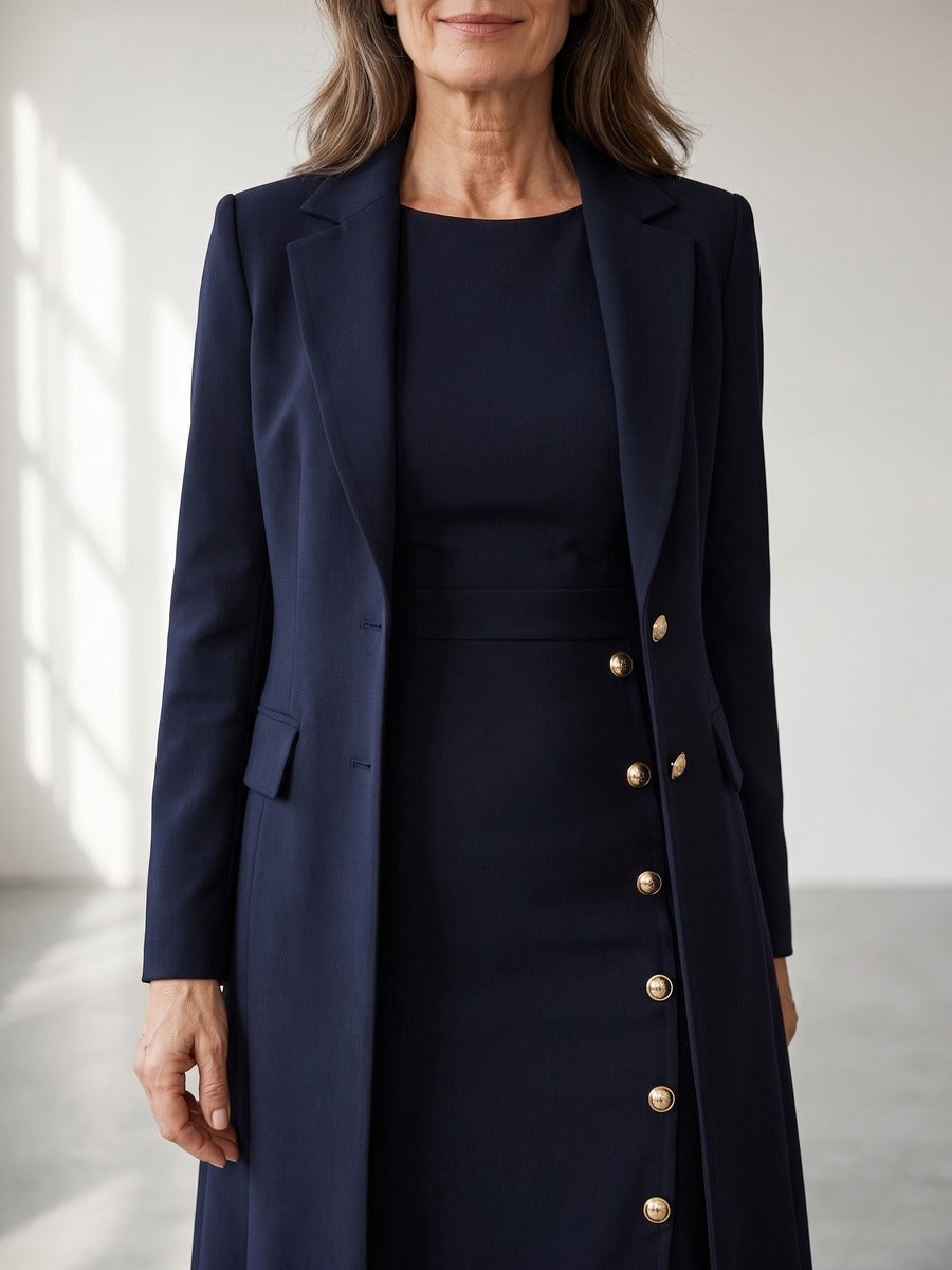 Mirella Long Blazer & Gold-Button Sleeveless Dress Set