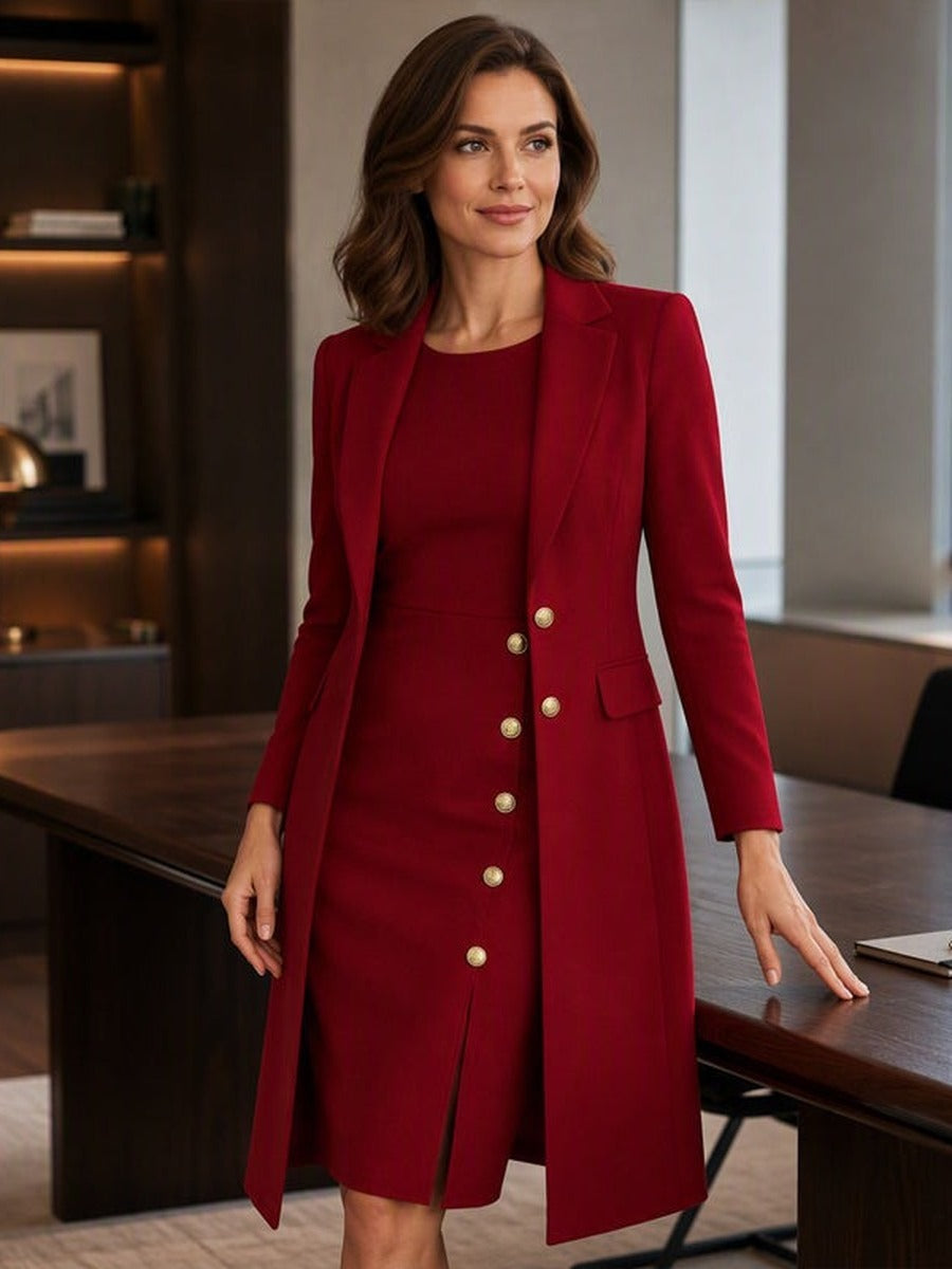 Mirella Long Blazer & Gold-Button Sleeveless Dress Set