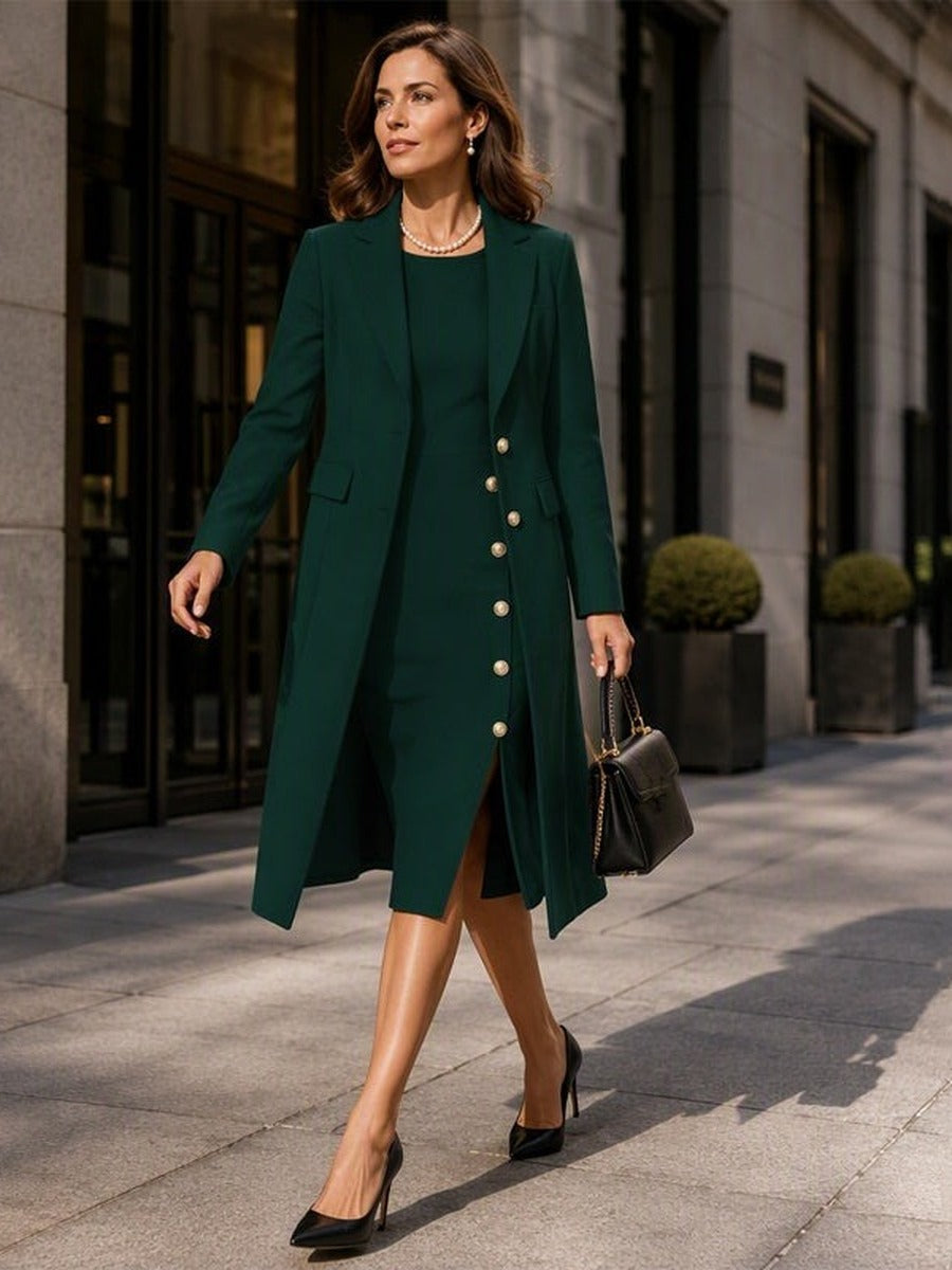 Mirella Long Blazer & Gold-Button Sleeveless Dress Set