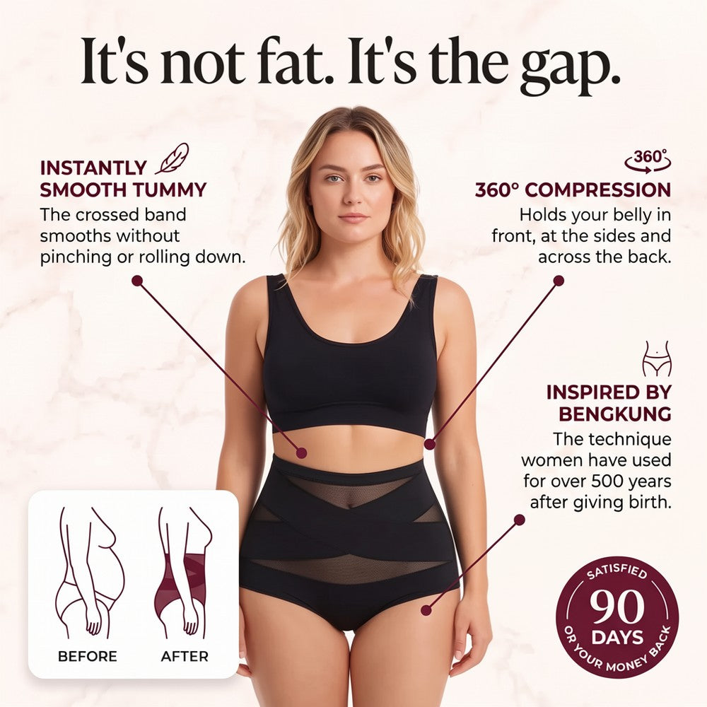 It's not fat. It's the gap. SculptWrap 360 Brief worn, with 360° compression