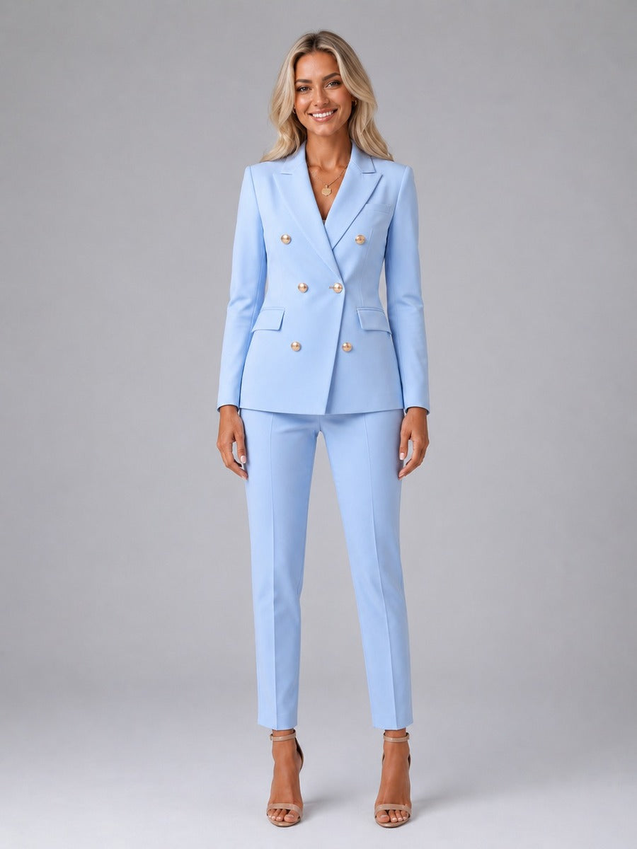 Elisabetta Double-Breasted Peak-Lapel Trouser Suit