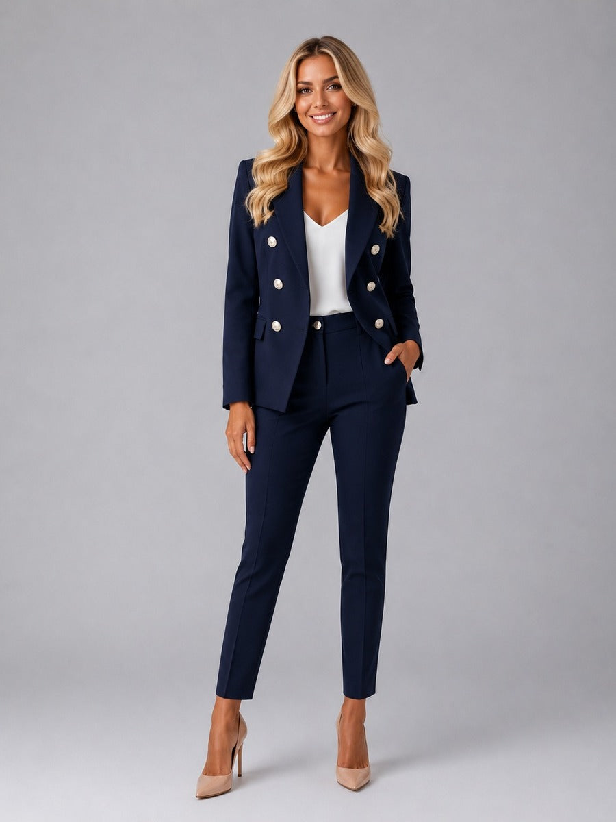 Elisabetta Double-Breasted Peak-Lapel Trouser Suit