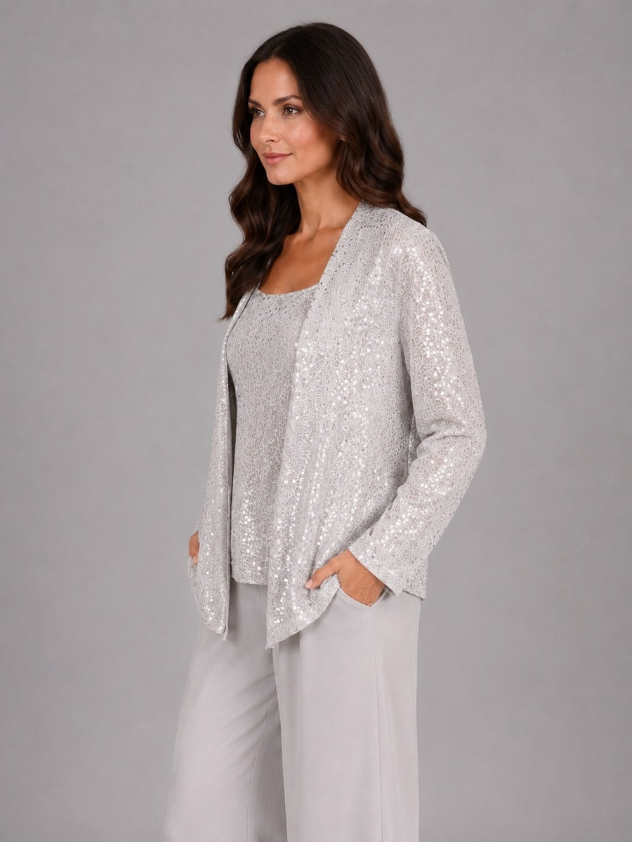 Elettra Sequin Jacket Three-Piece Wide-Leg Suit