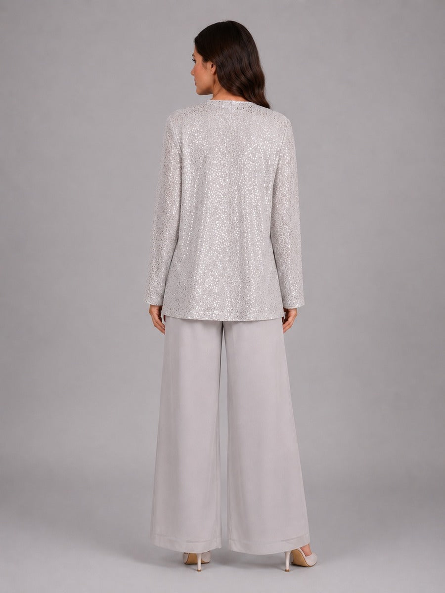 Elettra Sequin Jacket Three-Piece Wide-Leg Suit