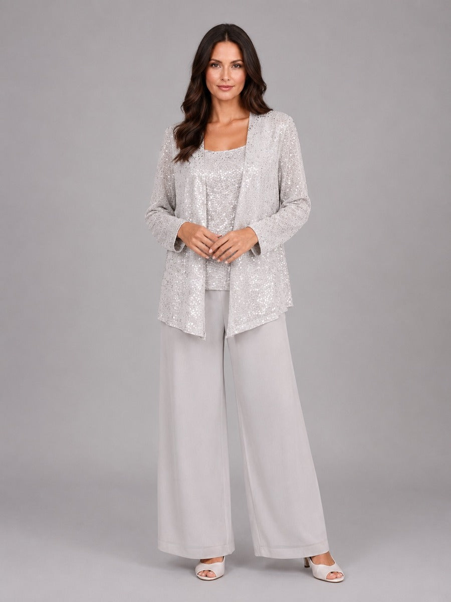 Elettra Sequin Jacket Three-Piece Wide-Leg Suit