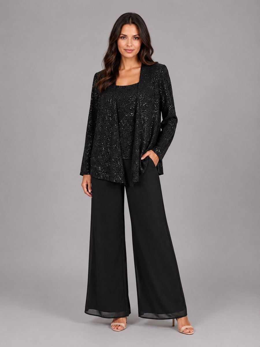 Elettra Sequin Jacket Three-Piece Wide-Leg Suit