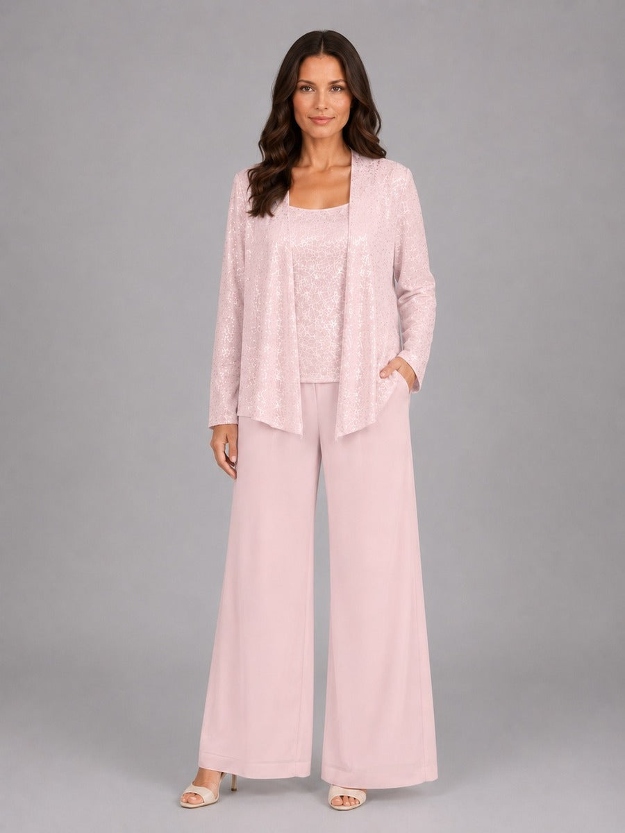 Elettra Sequin Jacket Three-Piece Wide-Leg Suit