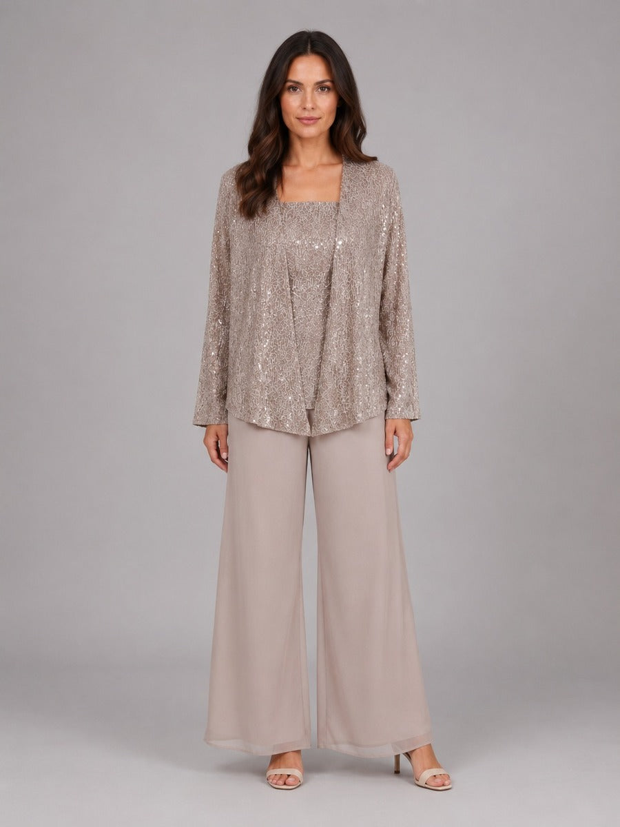Elettra Sequin Jacket Three-Piece Wide-Leg Suit